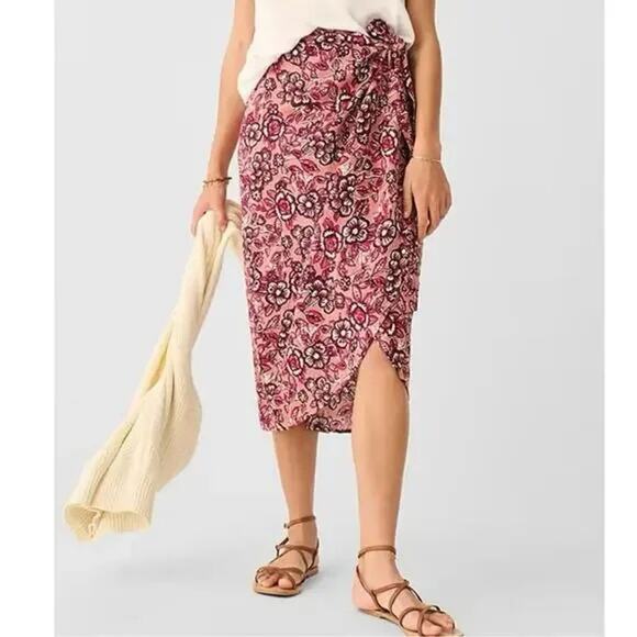 NWT Faherty Pacifica Linen Wrap Skirt in Rose Desert Bloom Midi Size Large - Picture 1 of 9